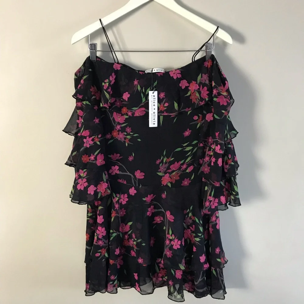 NWT Off the Shoulder Alice + Olivia Ruffle Mini Dress 🌺 - Picture 2 of 7